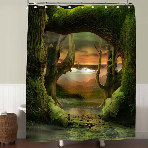Squirrel in Dreamily Forest Shower Curtain - Green