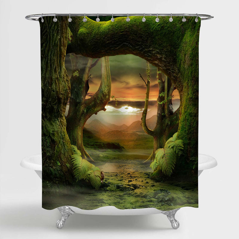 Squirrel in Dreamily Forest Shower Curtain - Green