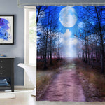 Dream View of Full Moon and Woods Night Scenery Shower Curtain - Blue Brown