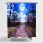 Dream View of Full Moon and Woods Night Scenery Shower Curtain - Blue Brown