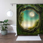 Enchanted Dark Forest in the Moonlight Shower Curtain - Green