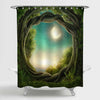 Enchanted Dark Forest in the Moonlight Shower Curtain - Green