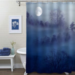Mist Woodland Scenes and Full Moon Shower Curtain - Blue