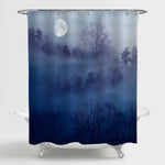 Mist Woodland Scenes and Full Moon Shower Curtain - Blue