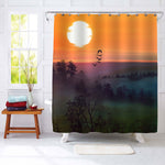 Tranquil Autumn Sun is Rising with Dramatic Sky and Foggy Forest Woods Shower Curtain