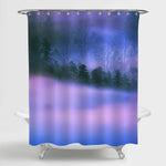 Evening Autumn Scenery with Mist Forest Shower Curtain - Purple