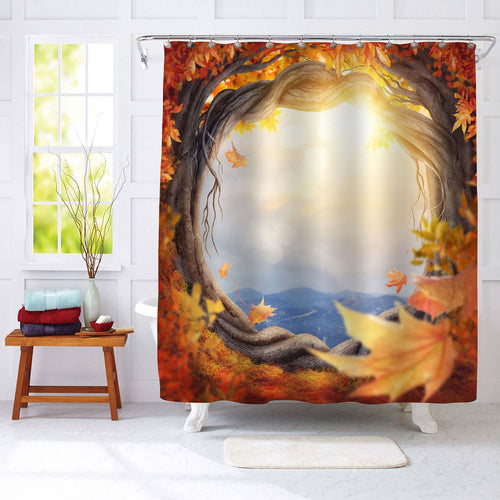 Enchanted Dark Forest at the Fall Shower Curtain - Gold