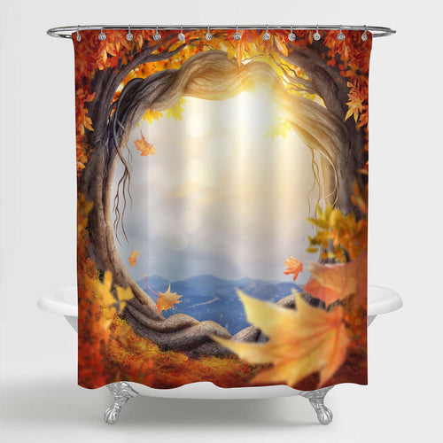 Enchanted Dark Forest at the Fall Shower Curtain - Gold