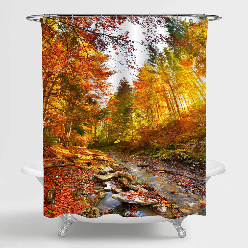 Gold Tree with Fallen Dry Leaves Natural Landscape Shower Curtain