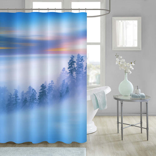 Forest Trees Sticking Out from the Heavy Fog Shower Curtain - Light Blue