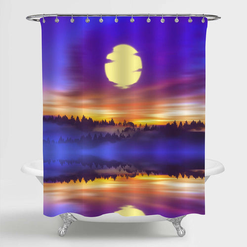 Forest and Sunrise Reflecting in the Lake Shower Curtain - Gold Purple