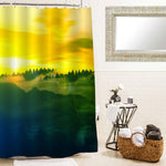 Mountain Forest Scenery with Warm Summer Haze Shower Curtain - Gold Green