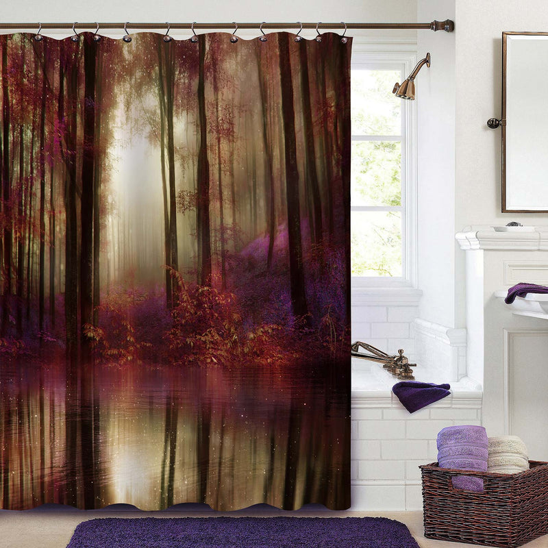 Mist Forest with a River Reflecting Shower Curtain - Pruple