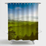 Mountain Forest in Clouds Shower Curtain - Green Blue