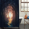 Dark Forest Pathway Leading to a Colorful and Bright Opening Shower Curtain - Brown