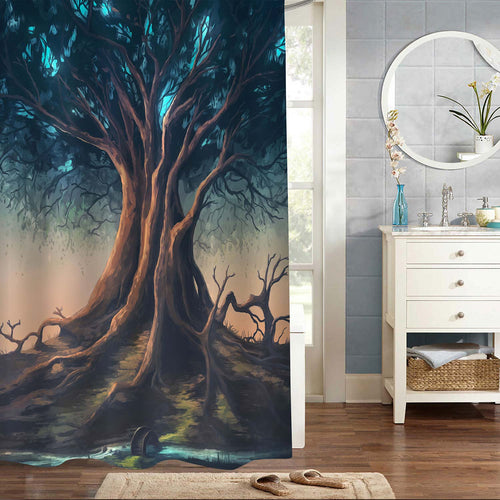 Magical Tree Stretching Up To a Blue Sky Shower Curtain - Brown Blue