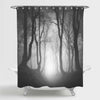 Sunken Lane Through Haunted Forest of Spooky Gnarled Beech Trees in Thick Fog Shower Curtain - Grey