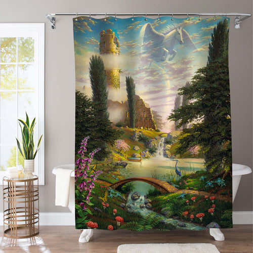 Dream-like Fantasy Landscape Painting Shower Curtain - Green