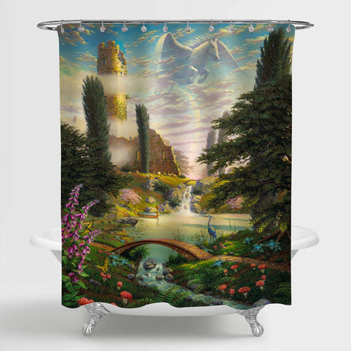 Dream-like Fantasy Landscape Painting Shower Curtain - Green