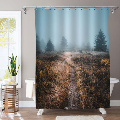 Frozen Meadow in Cold Autumn Morning Shower Curtain - Brown Blue