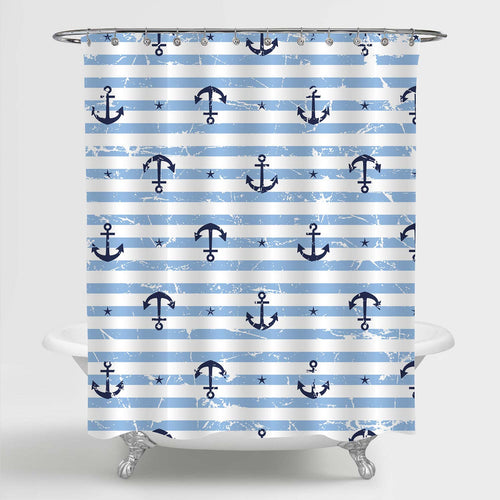 Retro Marine Pattern Shower Curtain - Blue