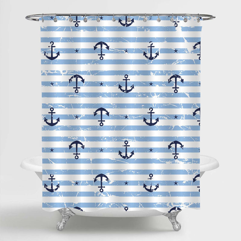 Retro Marine Pattern Shower Curtain - Blue