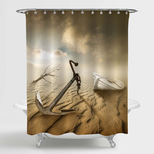 Boat, Anchor and Dry Tree in the Desert Shower Curtain - Sand