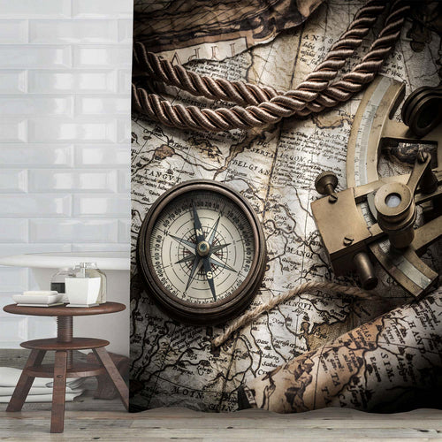 Exploration and Nautical Theme Grunge Shower Curtain - Brown