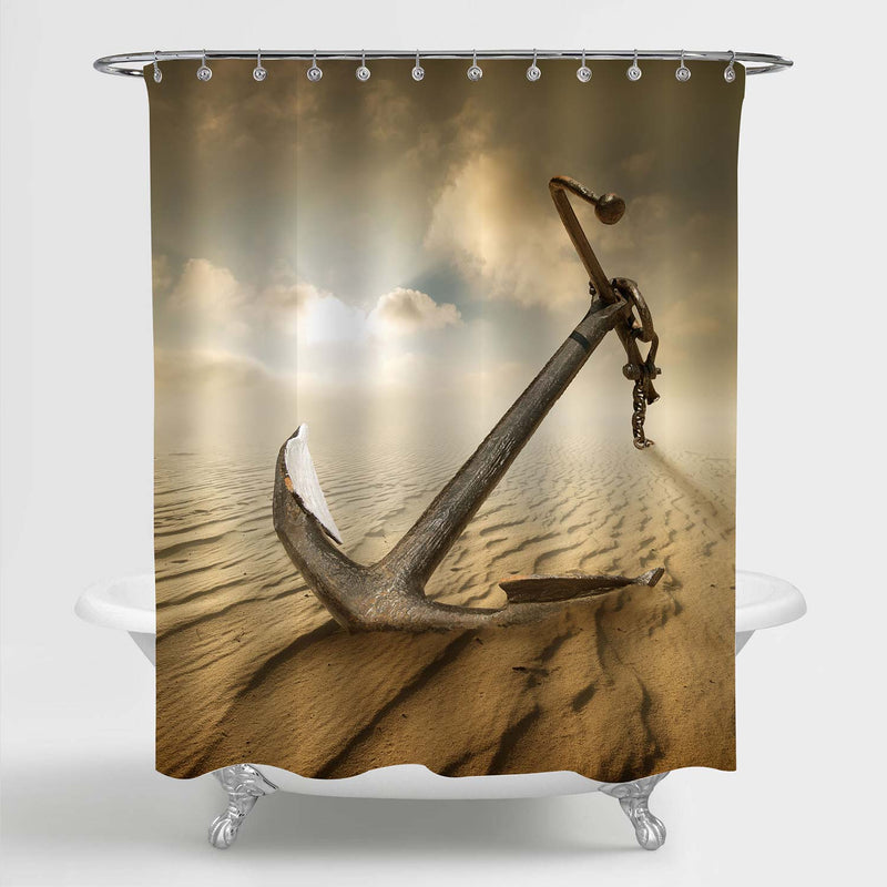 Big Old Anchor in the Desert Shower Curtain - Sand