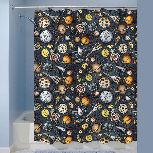 Cartoon Space and Planets Shower Curtain