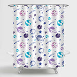 Hand Drawn Planets Stars Moon and Sun Shower Curtain - Multicolor