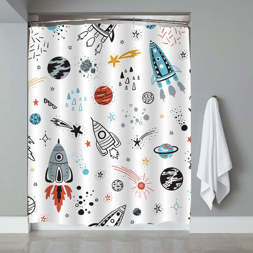 Cartoon Space Pattern Shower Curtain - Multicolor