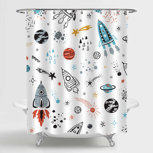 Cartoon Space Pattern Shower Curtain - Multicolor