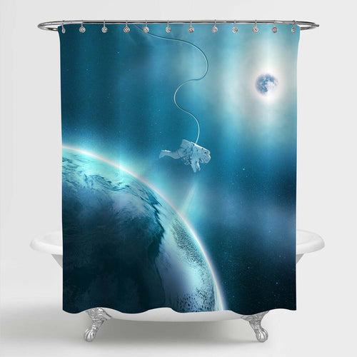 Lost Astronaut Shower Curtain - Blue