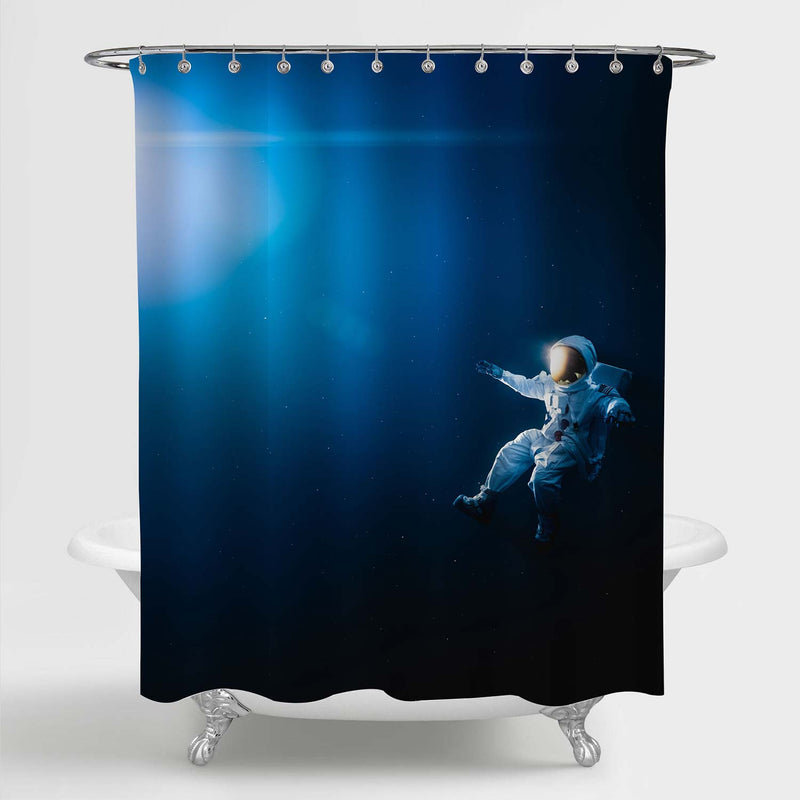 Astronaut Floating in Outer Space Shower Curtain - Blue