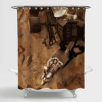 Astronaut in a Spacesuit Beside the Rover on Mars Shower Curtain - Sand