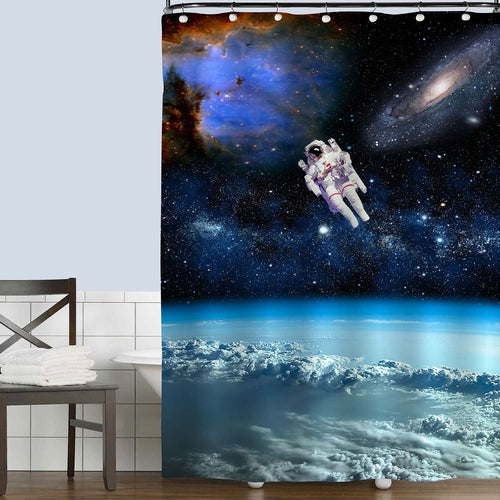 NASA Astronaut in Outer Space Against the Planet Earth Shower Curtain - Blue