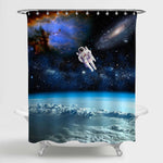 NASA Astronaut in Outer Space Against the Planet Earth Shower Curtain - Blue