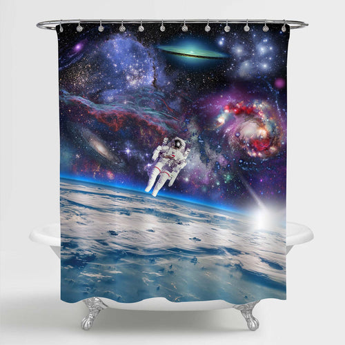 Astronaut at Spacewalk Shower Curtain - Blue Purple