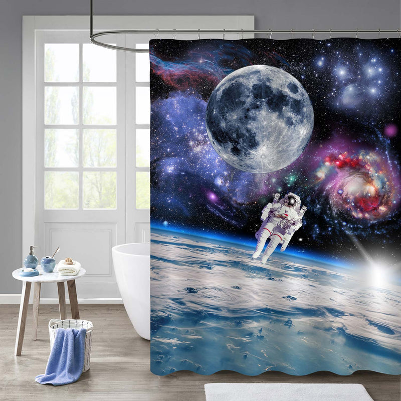 Astronaut is Blowing on the Space Shower Curtain - Blue Purple