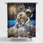 NASA Astronaut in Outer Space Against the Backdrop of The Planet Earth Shower Curtain - Blue