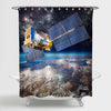 Man-made Space Satellite Orbiting the Earth Shower Curtain - Blue Brown