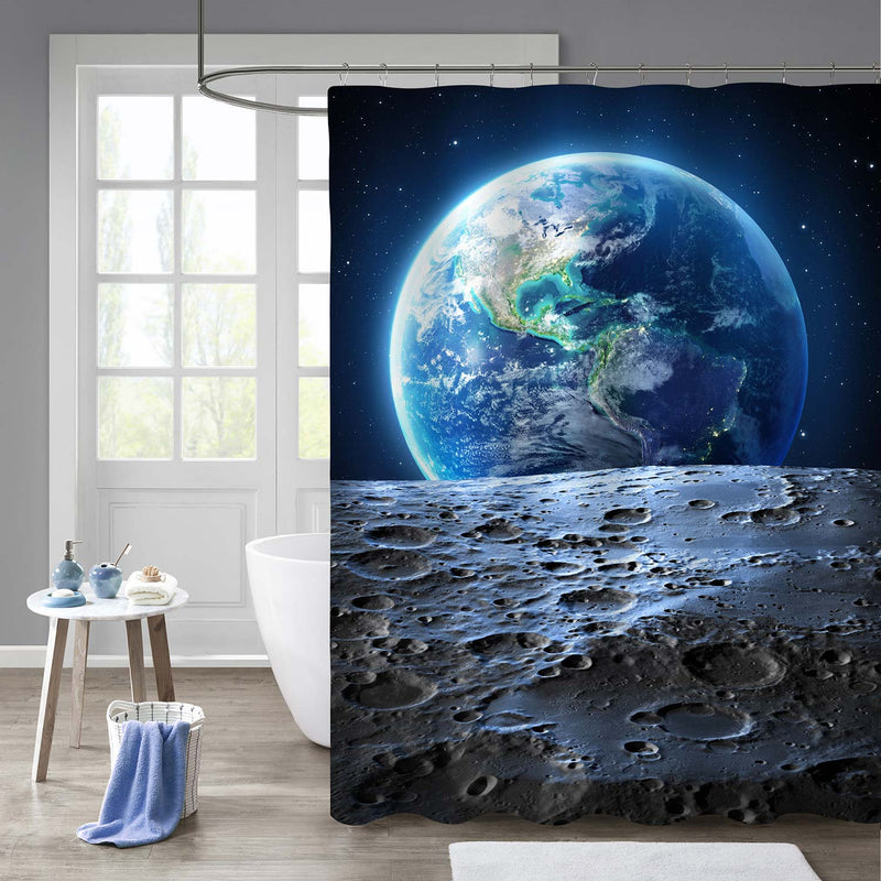 Blue Earth View from Moon Surface Shower Curtain - Blue Grey