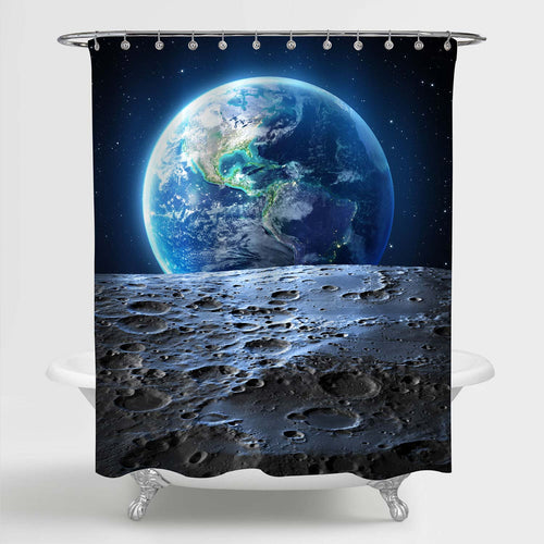 Blue Earth View from Moon Surface Shower Curtain - Blue Grey