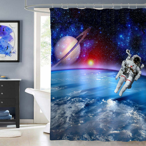 Astronaut in Outer Space Shower Curtain - Blue