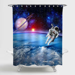 Astronaut in Outer Space Shower Curtain - Blue