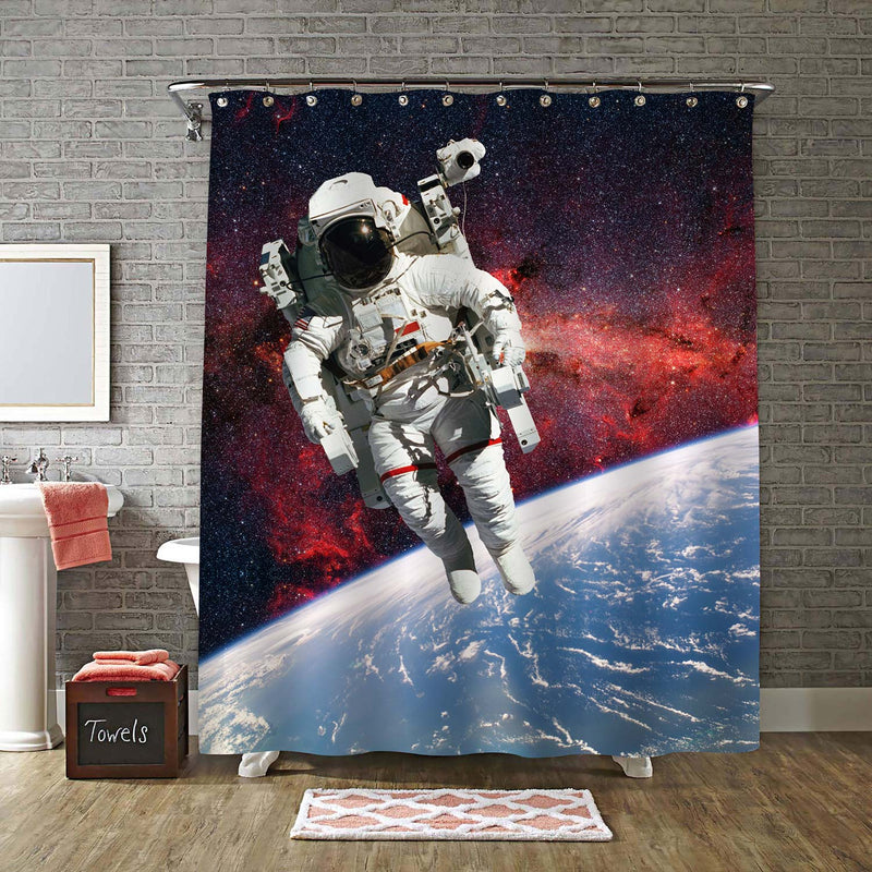 Astronaut at Spacewalk in Outer Space Shower Curtain - Blue Red