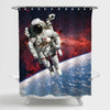 Astronaut at Spacewalk in Outer Space Shower Curtain - Blue Red