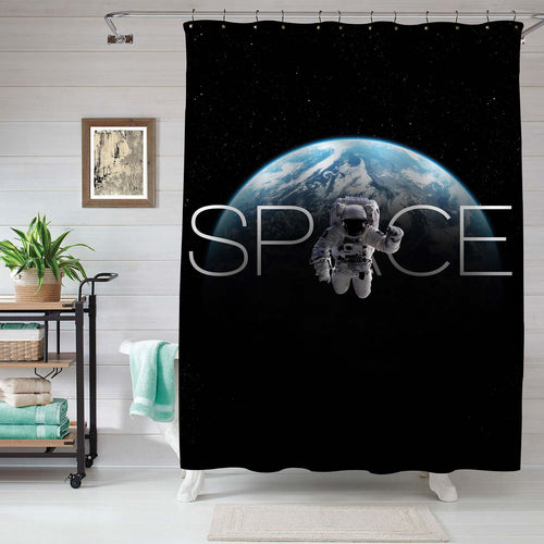 NASA Astronaut Floating Over the Earth Shower Curtain - Blue