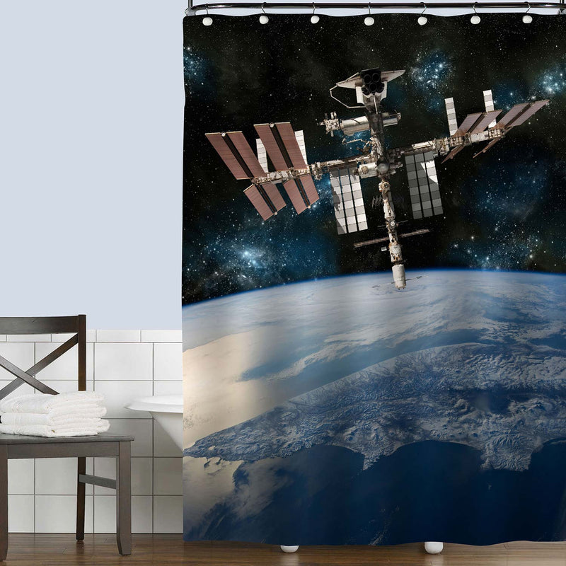 Space Shuttle Docked the International Space Station Orbiting Earth Shower Curtain - Blue
